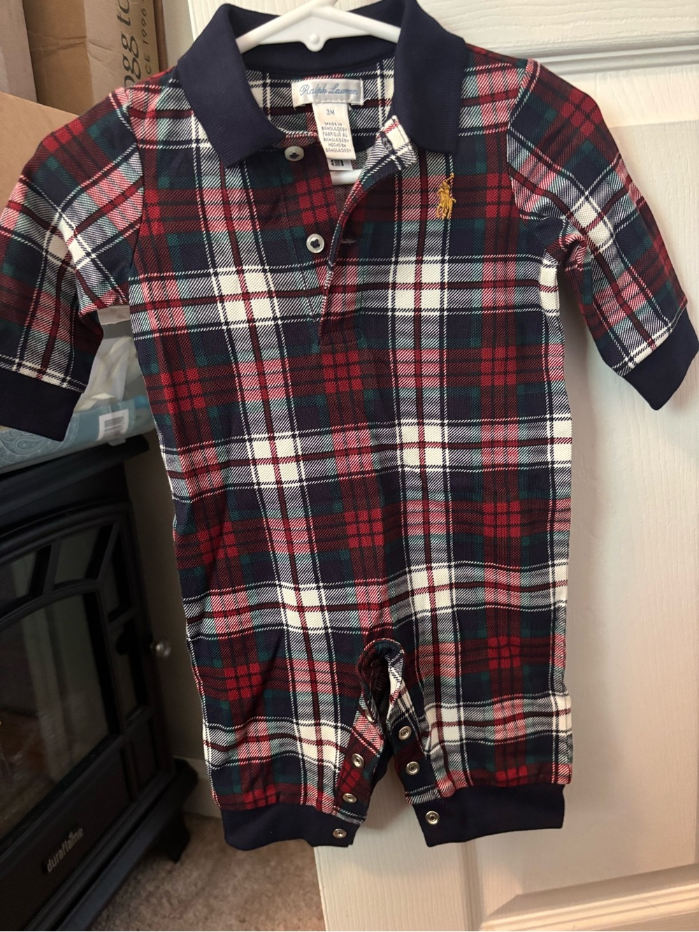 Ralph Lauren Navy Collar Red & Green Plaid Polo One-Piece